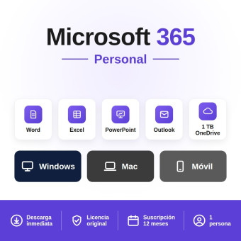 Microsoft 365 Personal 1-PC/MAC + Tablet - Suscripción: 12 meses